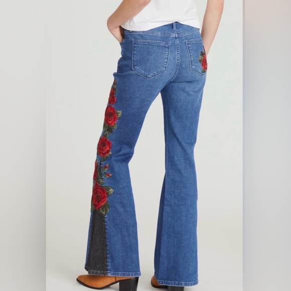 Free People x Driftwood Fab Farrah Midnight Rose Wide Leg Jeans NWT Size 27 - Picture 2 of 3